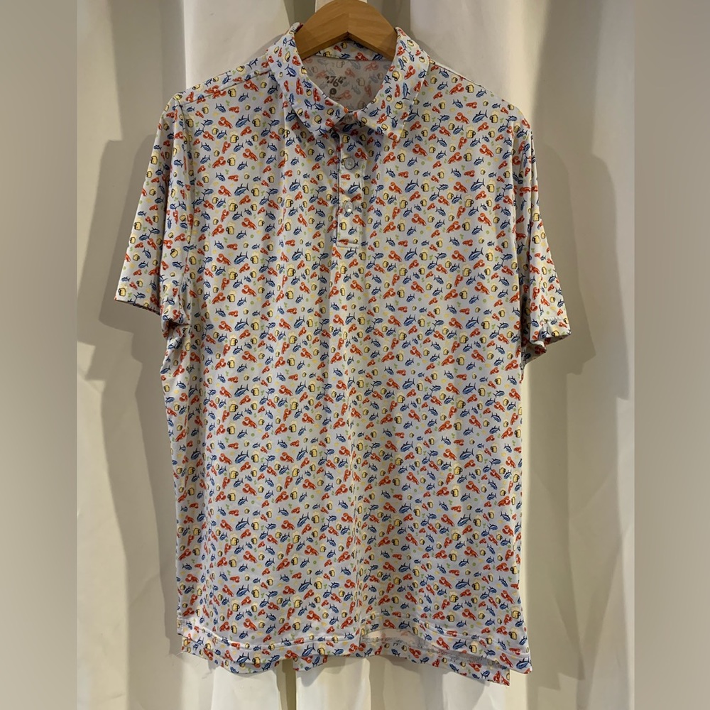 Mens 1764 Golf Polo Shirt All Over Lobster Beer Fish Performance Printed L‎ Logo